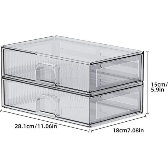 Clear acrylic storage drawers stackable organizers for bathroom vanity shelf - Picture 3 of 7